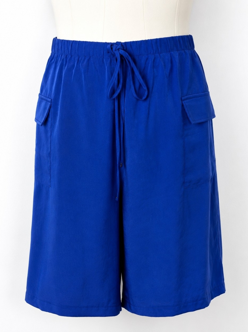 Womens Size 4X Royal Blue Bermuda Longline Faux Drawstring Elastic Waist Pocket